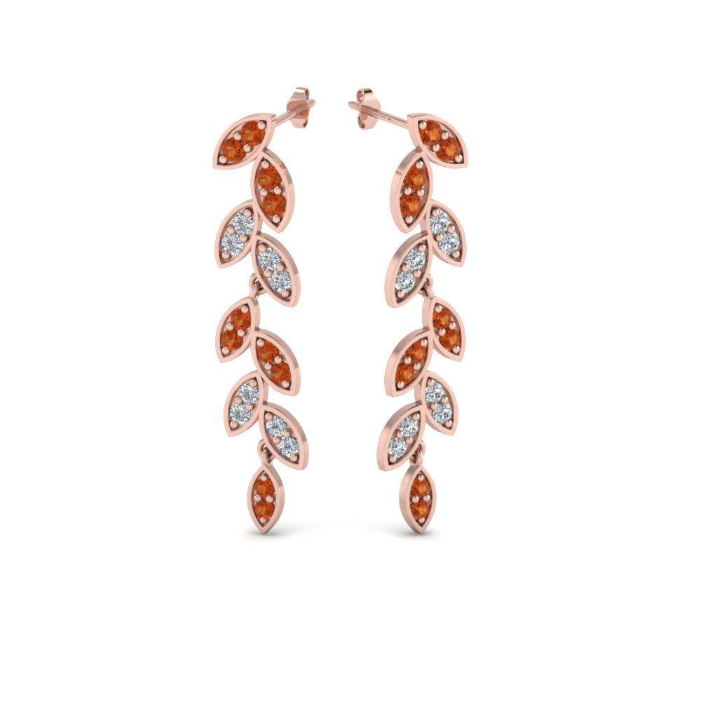 Pavé Diamond Leaf Drop Earrings