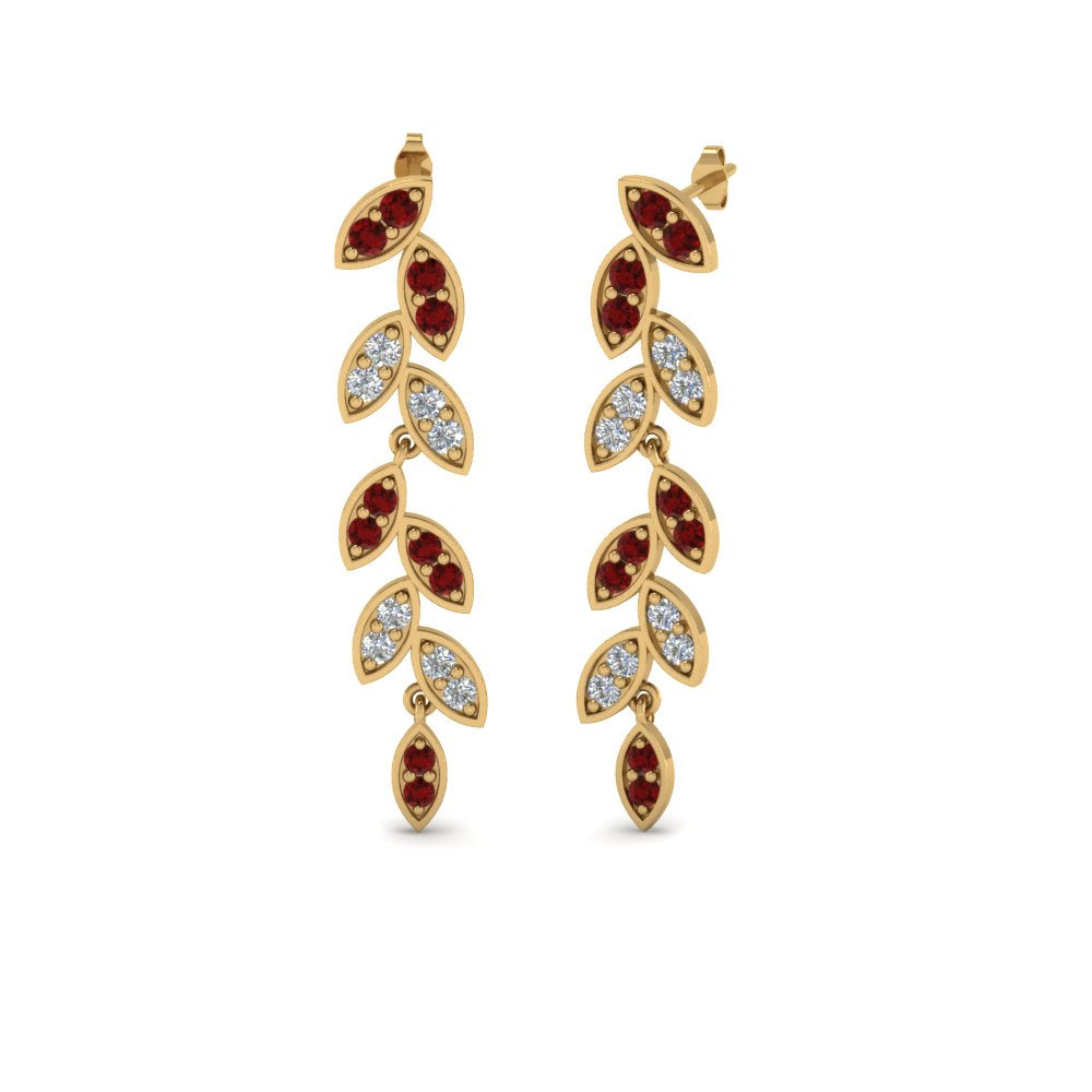 Pavé Diamond Leaf Drop Earrings