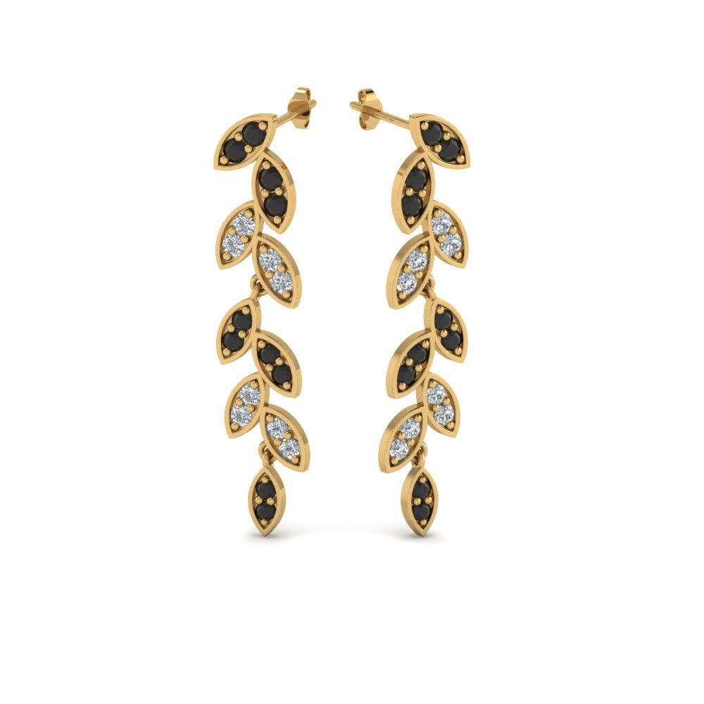Pavé Diamond Leaf Drop Earrings