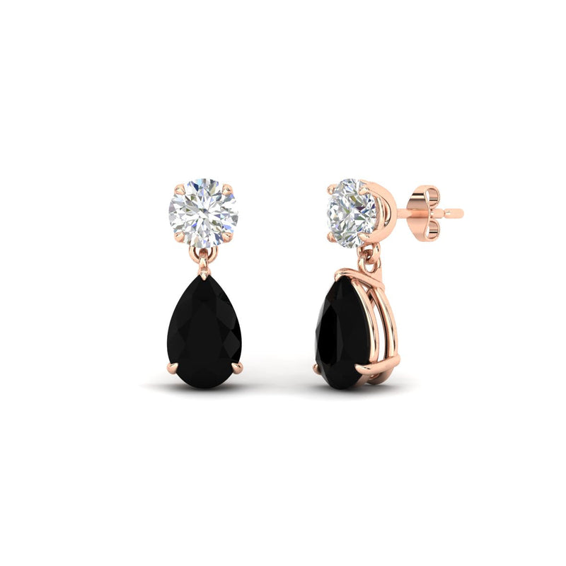 Round & Pear Diamond Drop Stud Earrings