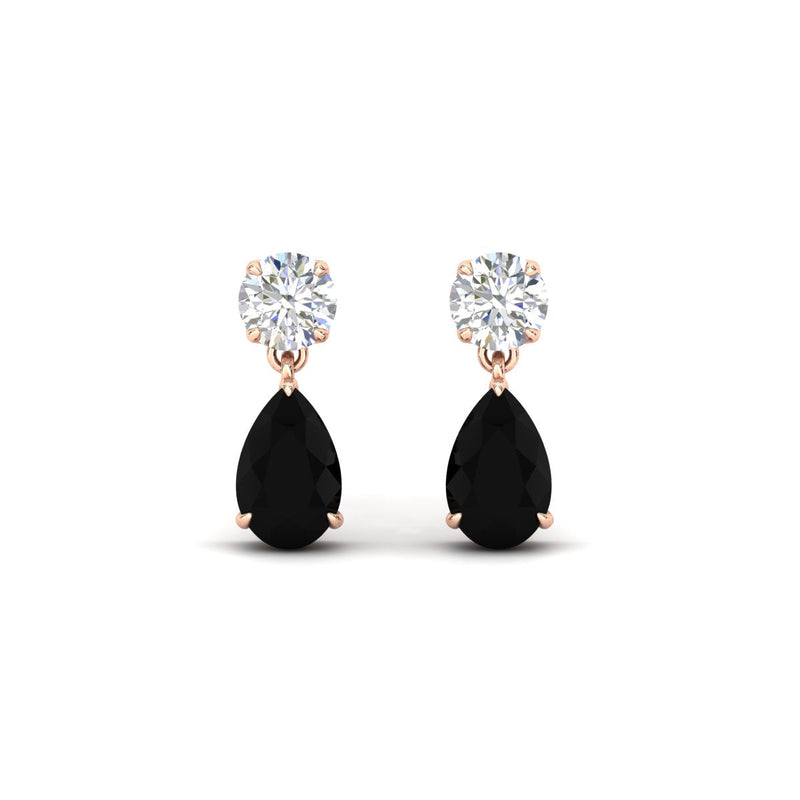 Round & Pear Diamond Drop Stud Earrings