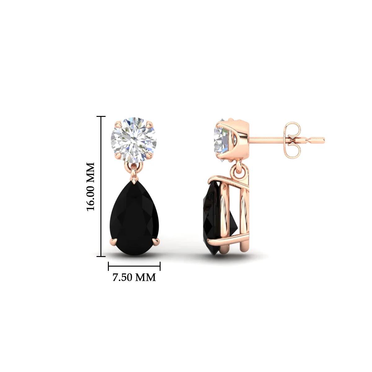 Round & Pear Diamond Drop Stud Earrings