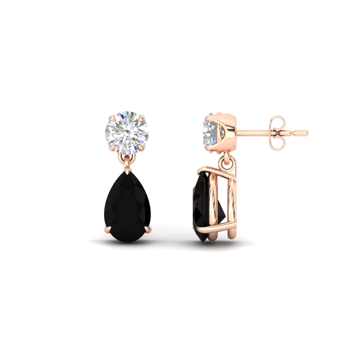 Round & Pear Diamond Drop Stud Earrings