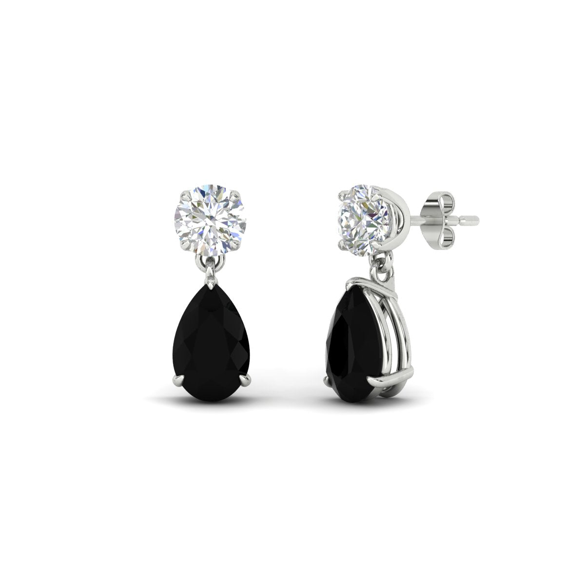 Round & Pear Diamond Drop Stud Earrings