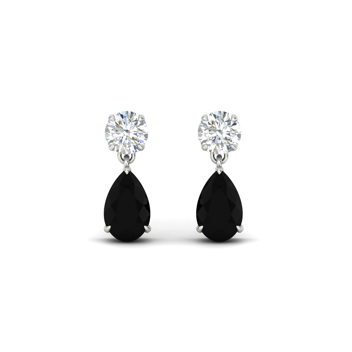 Round & Pear Diamond Drop Stud Earrings