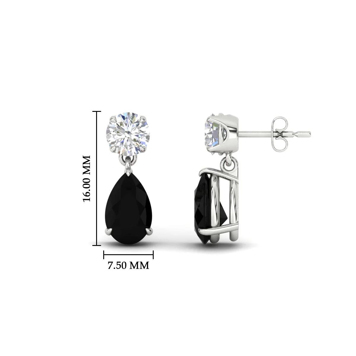 Round & Pear Diamond Drop Stud Earrings