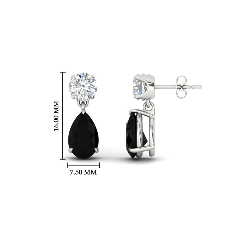 Round & Pear Diamond Drop Stud Earrings