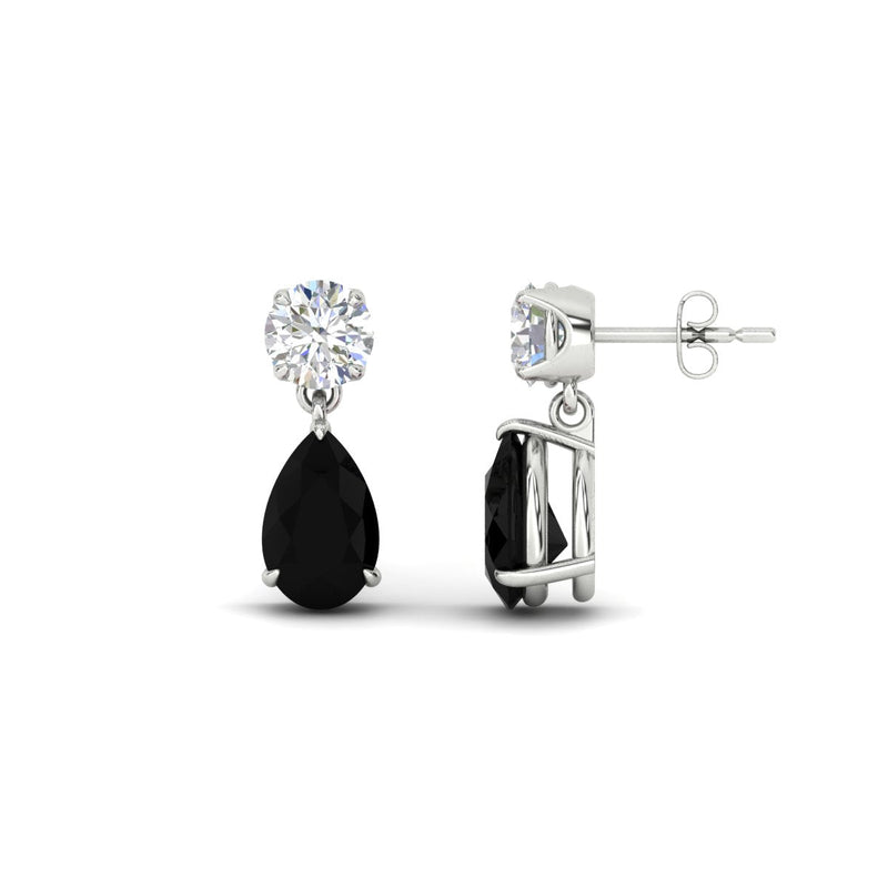 Round & Pear Diamond Drop Stud Earrings