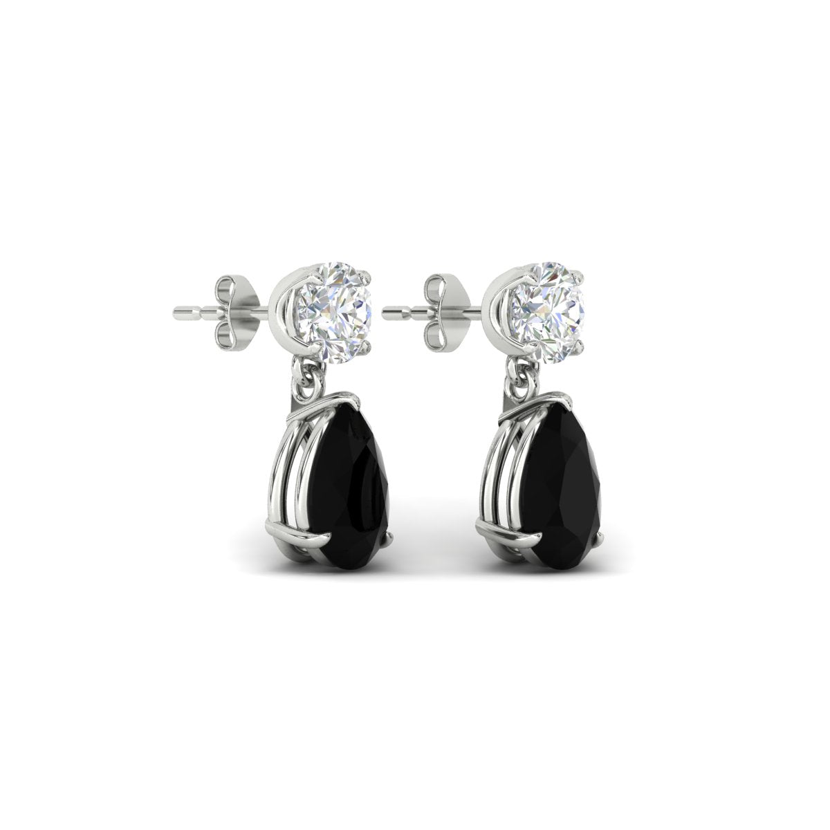 Round & Pear Diamond Drop Stud Earrings