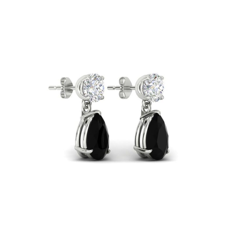 Round & Pear Diamond Drop Stud Earrings
