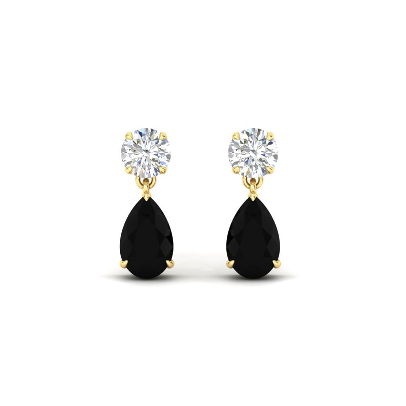 Round & Pear Diamond Drop Stud Earrings