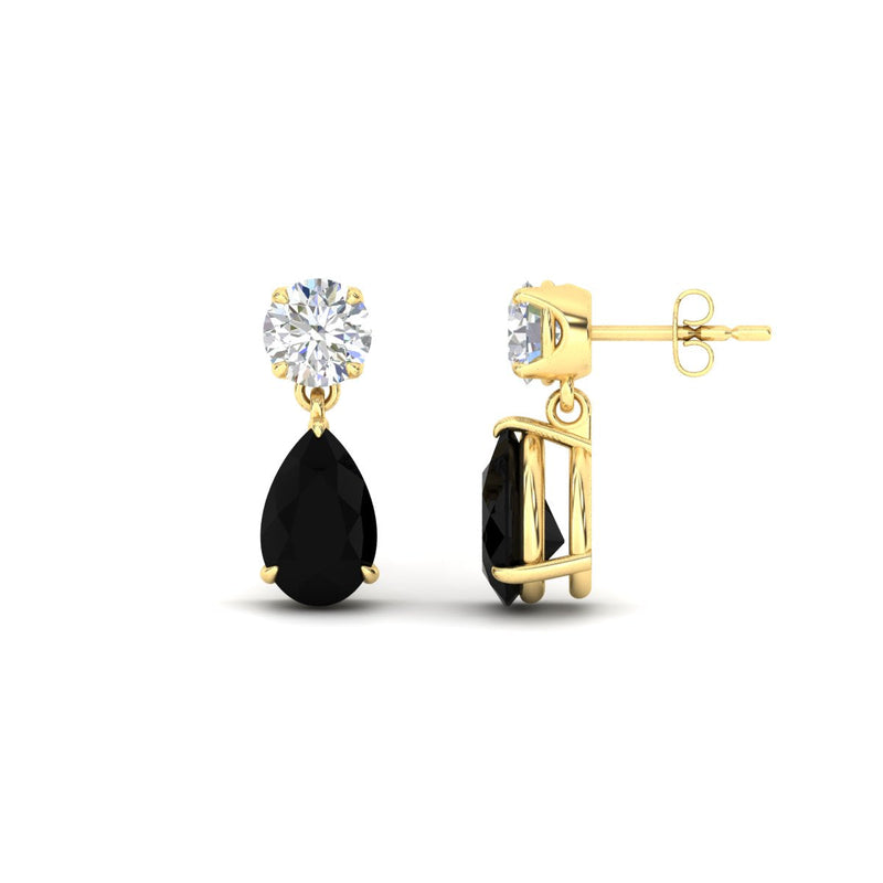 Round & Pear Diamond Drop Stud Earrings