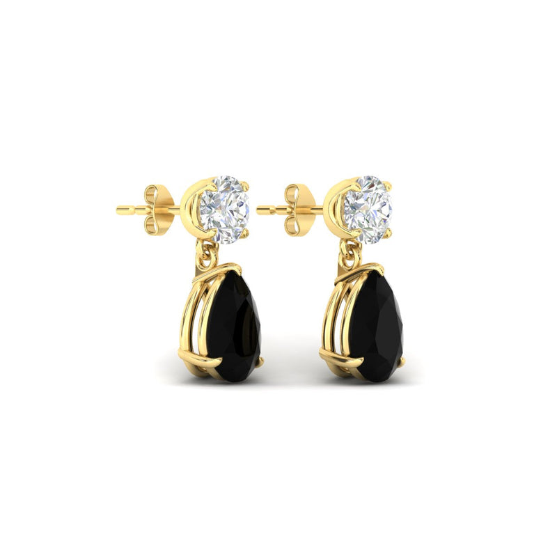 Round & Pear Diamond Drop Stud Earrings