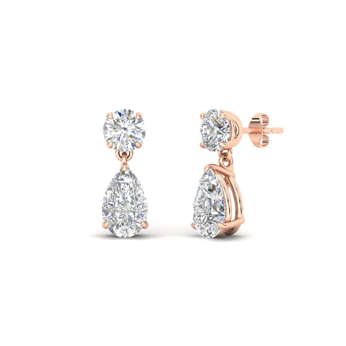 Round & Pear Diamond Drop Stud Earrings