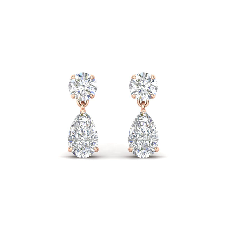 Round & Pear Diamond Drop Stud Earrings