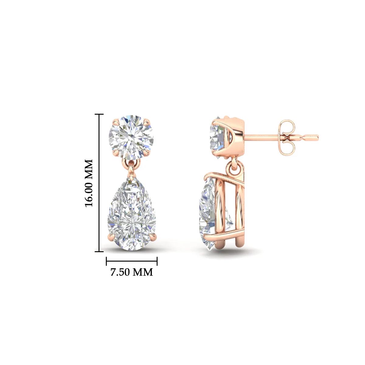 Round & Pear Diamond Drop Stud Earrings