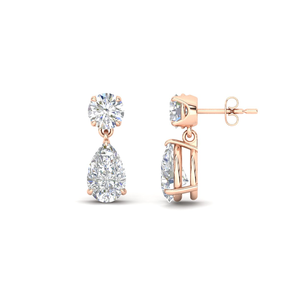 Round & Pear Diamond Drop Stud Earrings