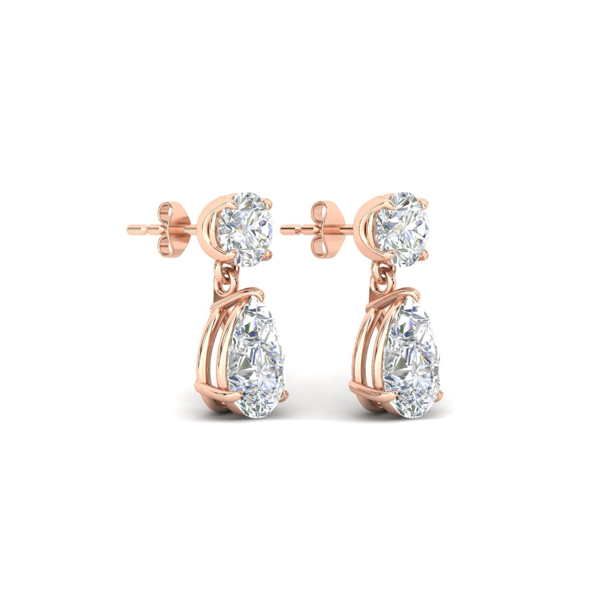 Round & Pear Diamond Drop Stud Earrings