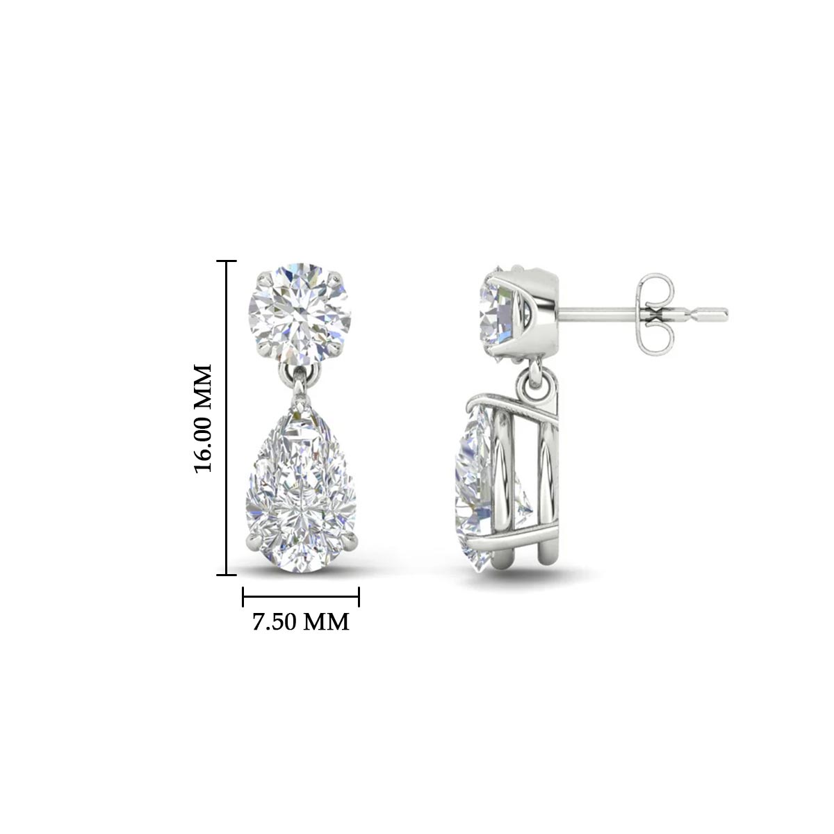 Round & Pear Diamond Drop Stud Earrings