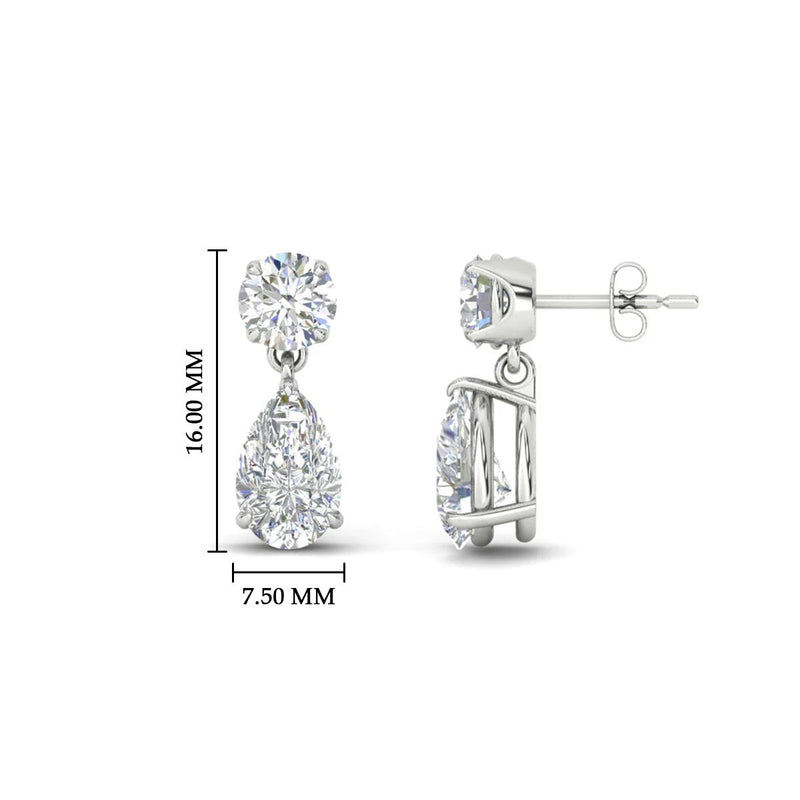 Round & Pear Diamond Drop Stud Earrings