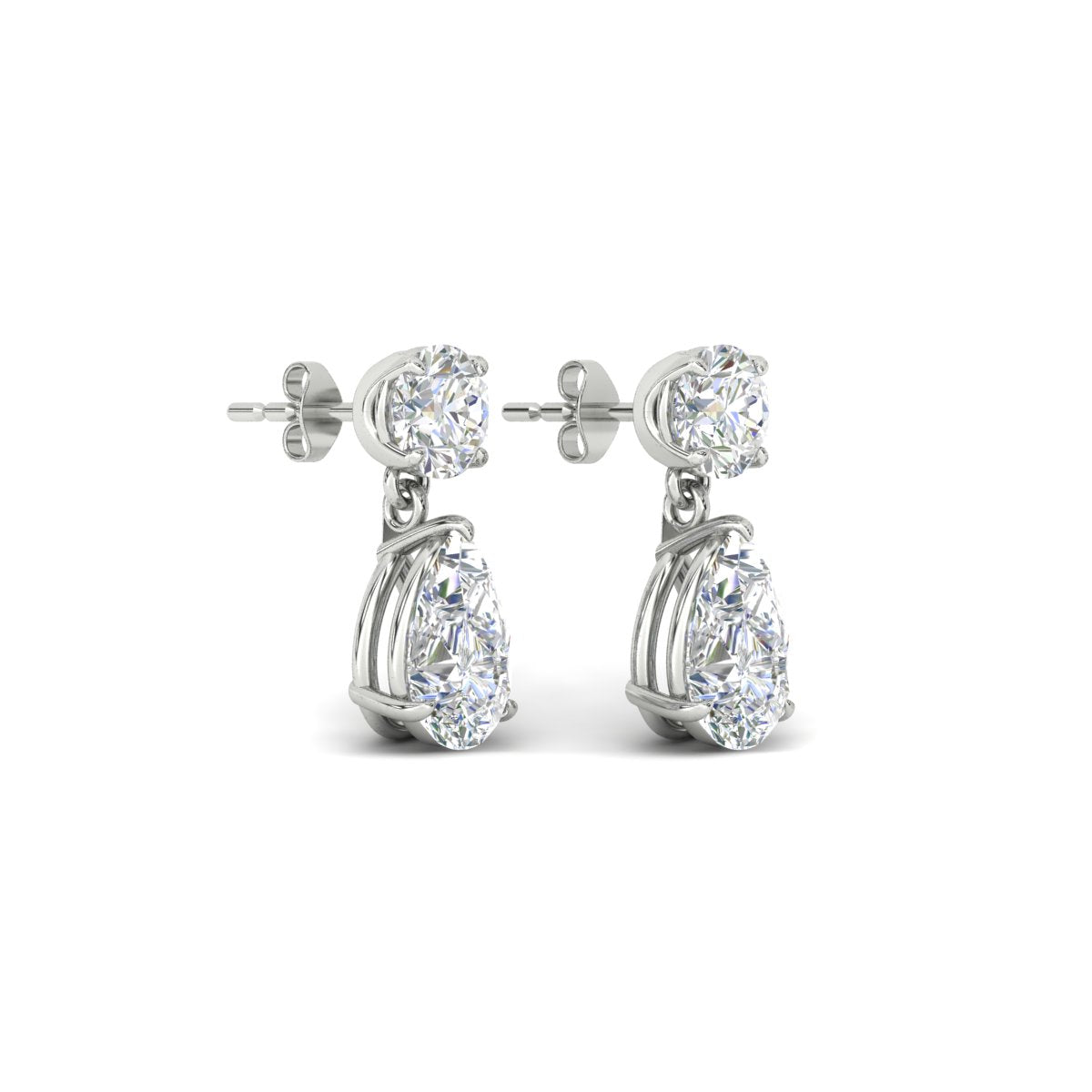 Round & Pear Diamond Drop Stud Earrings