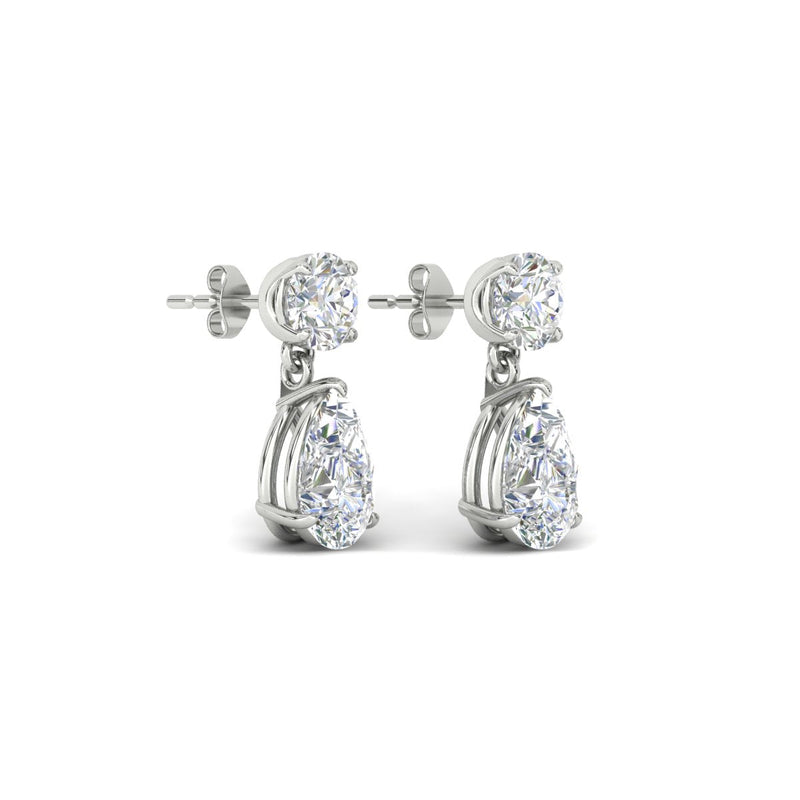 Round & Pear Diamond Drop Stud Earrings