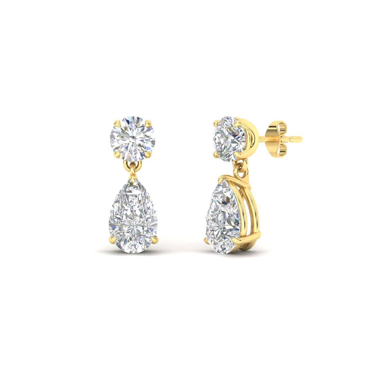 Round & Pear Diamond Drop Stud Earrings