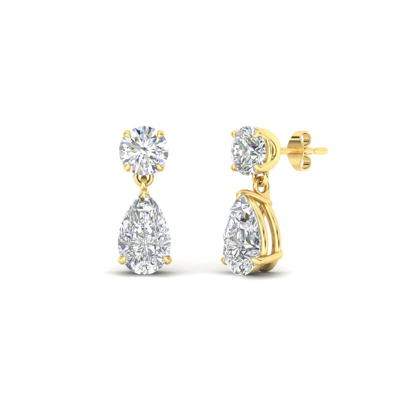 Round & Pear Diamond Drop Stud Earrings