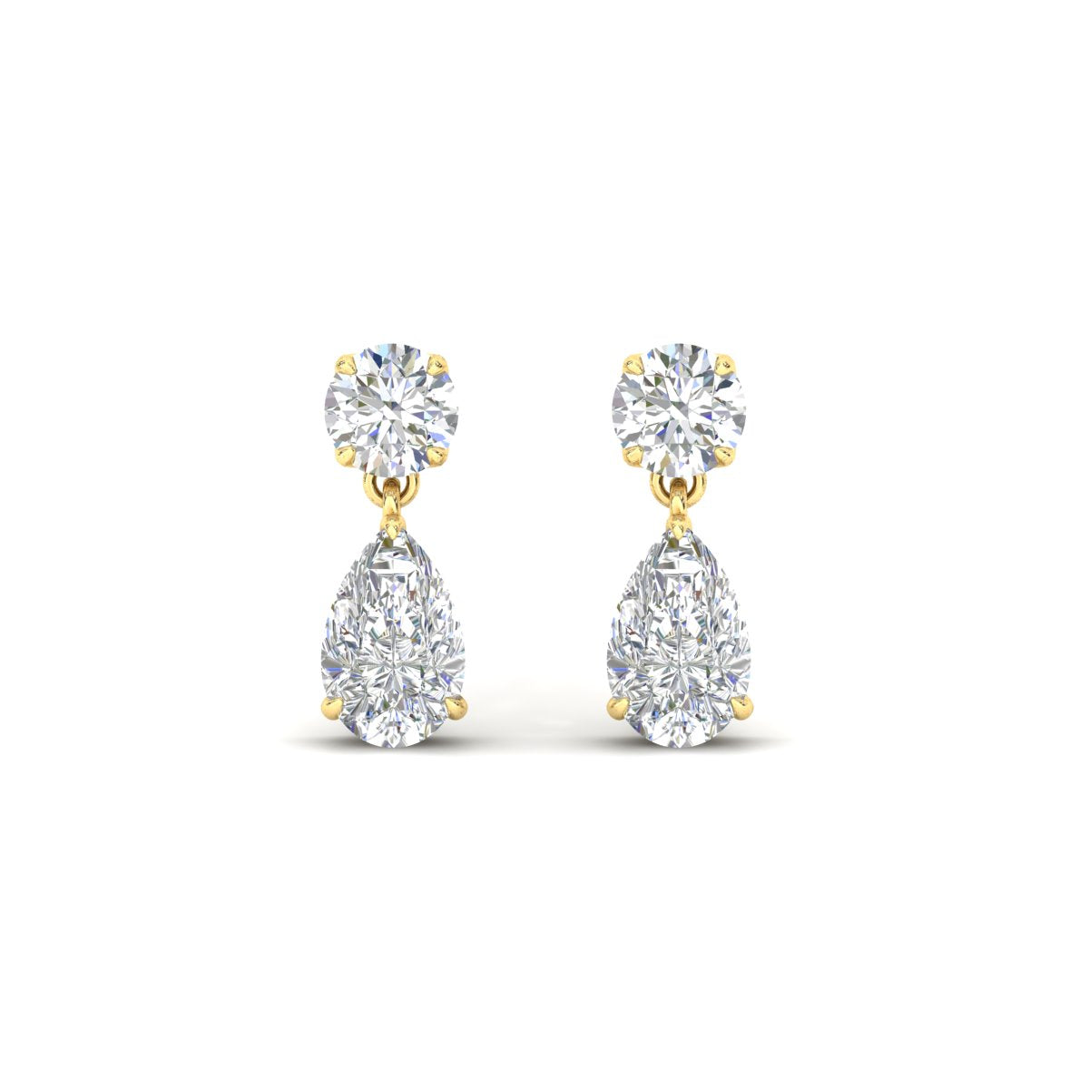 Round & Pear Diamond Drop Stud Earrings