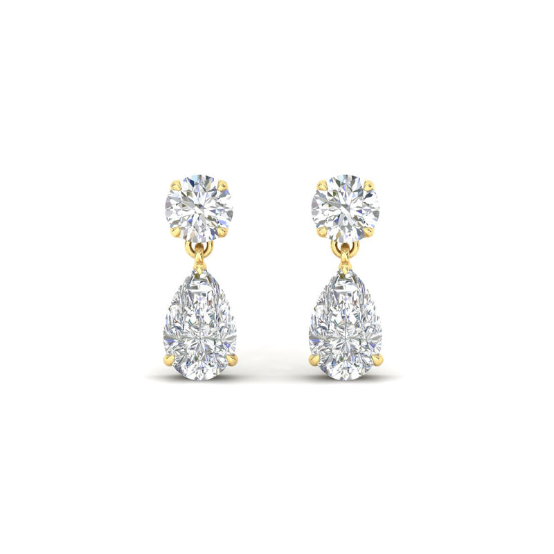 Round & Pear Diamond Drop Stud Earrings