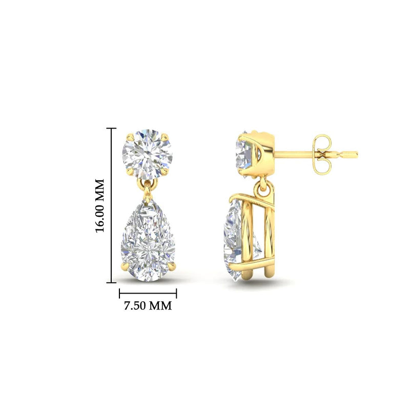 Round & Pear Diamond Drop Stud Earrings