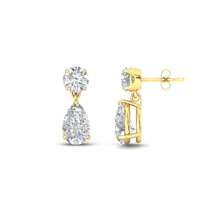 Round & Pear Diamond Drop Stud Earrings