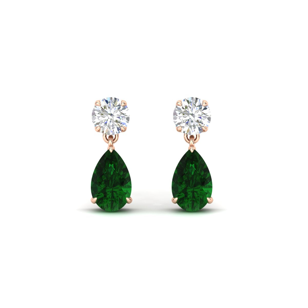 Round & Pear Diamond Drop Stud Earrings