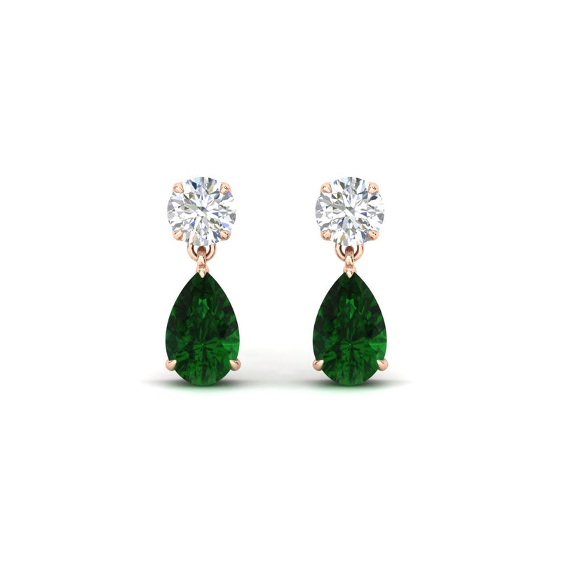 Round & Pear Diamond Drop Stud Earrings