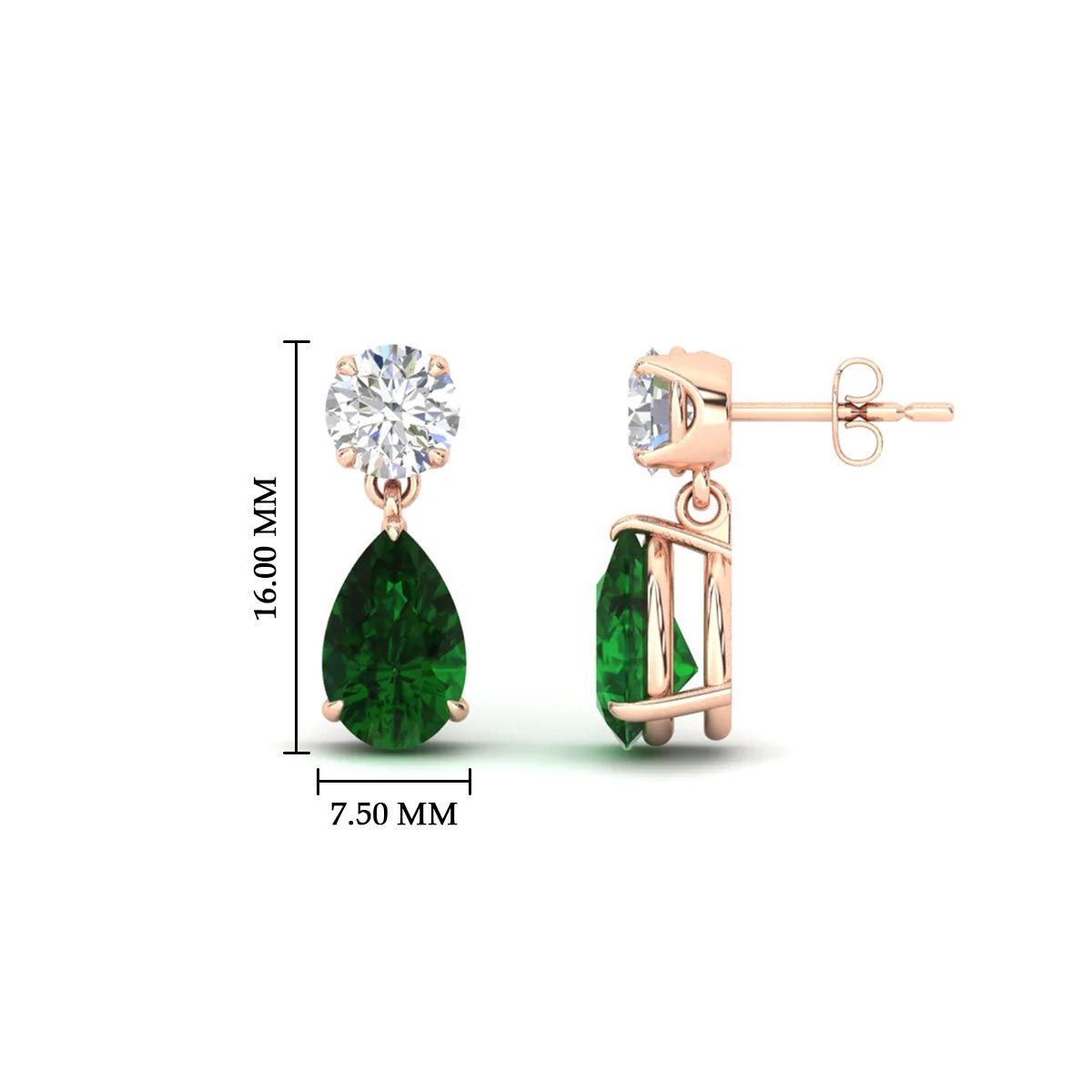 Round & Pear Diamond Drop Stud Earrings