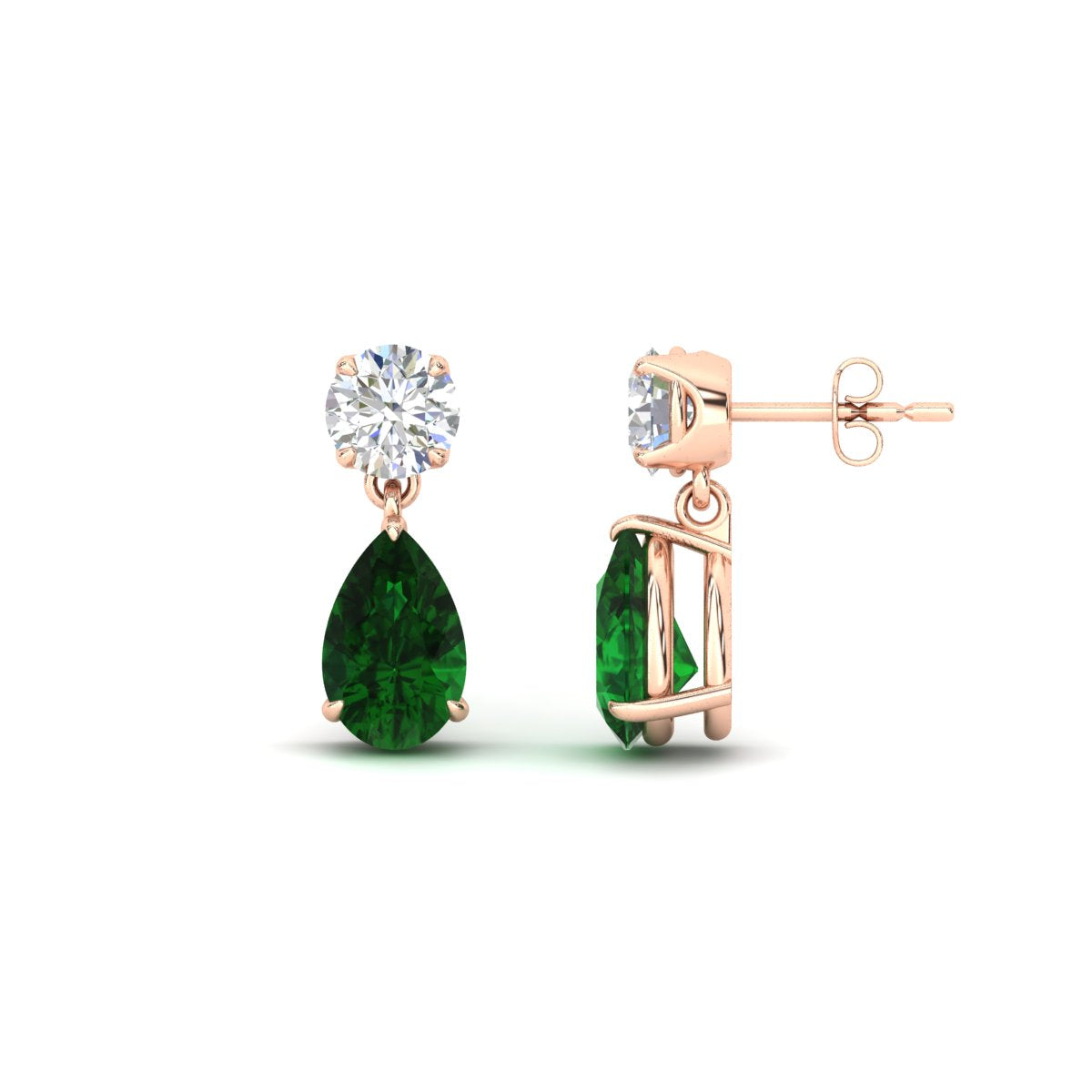 Round & Pear Diamond Drop Stud Earrings
