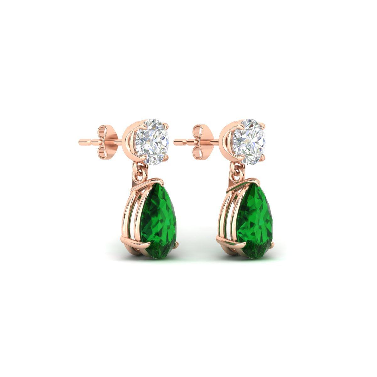 Round & Pear Diamond Drop Stud Earrings