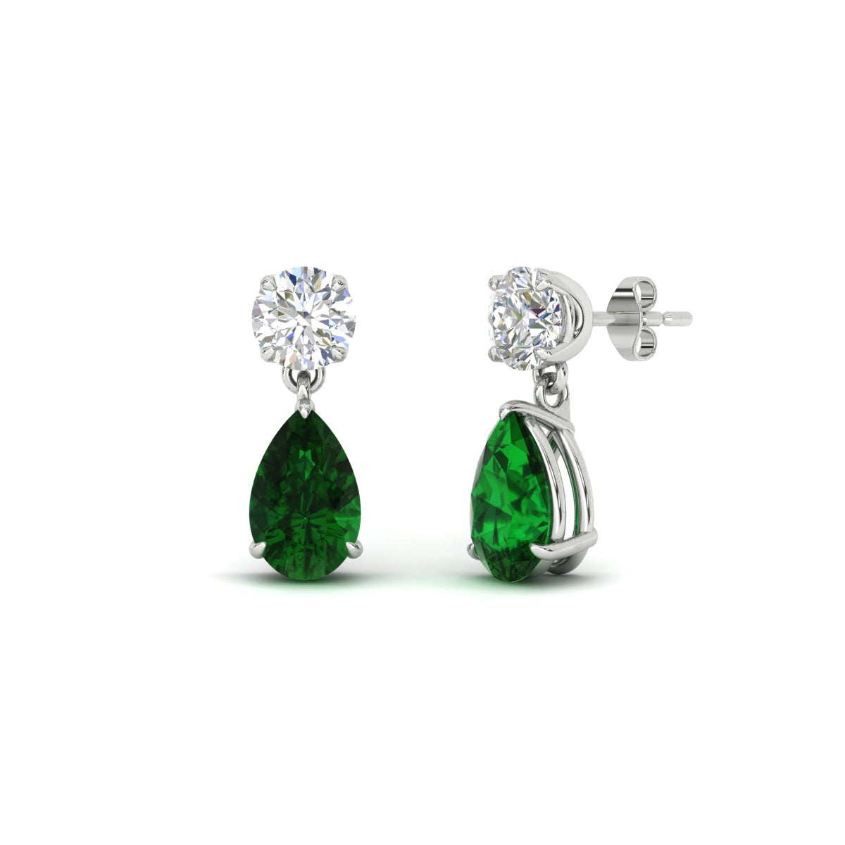 Round & Pear Diamond Drop Stud Earrings