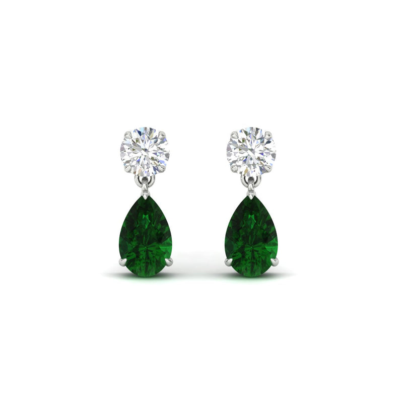 Round & Pear Diamond Drop Stud Earrings