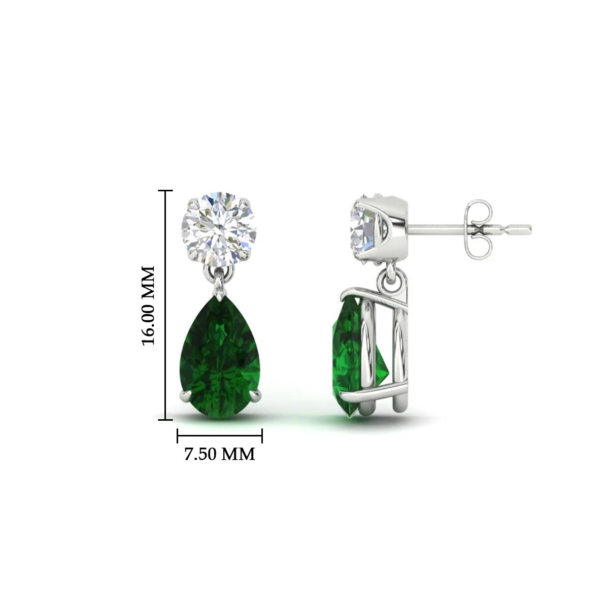 Round & Pear Diamond Drop Stud Earrings