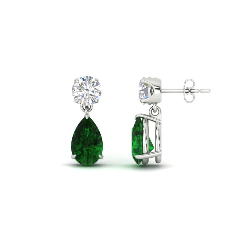 Round & Pear Diamond Drop Stud Earrings