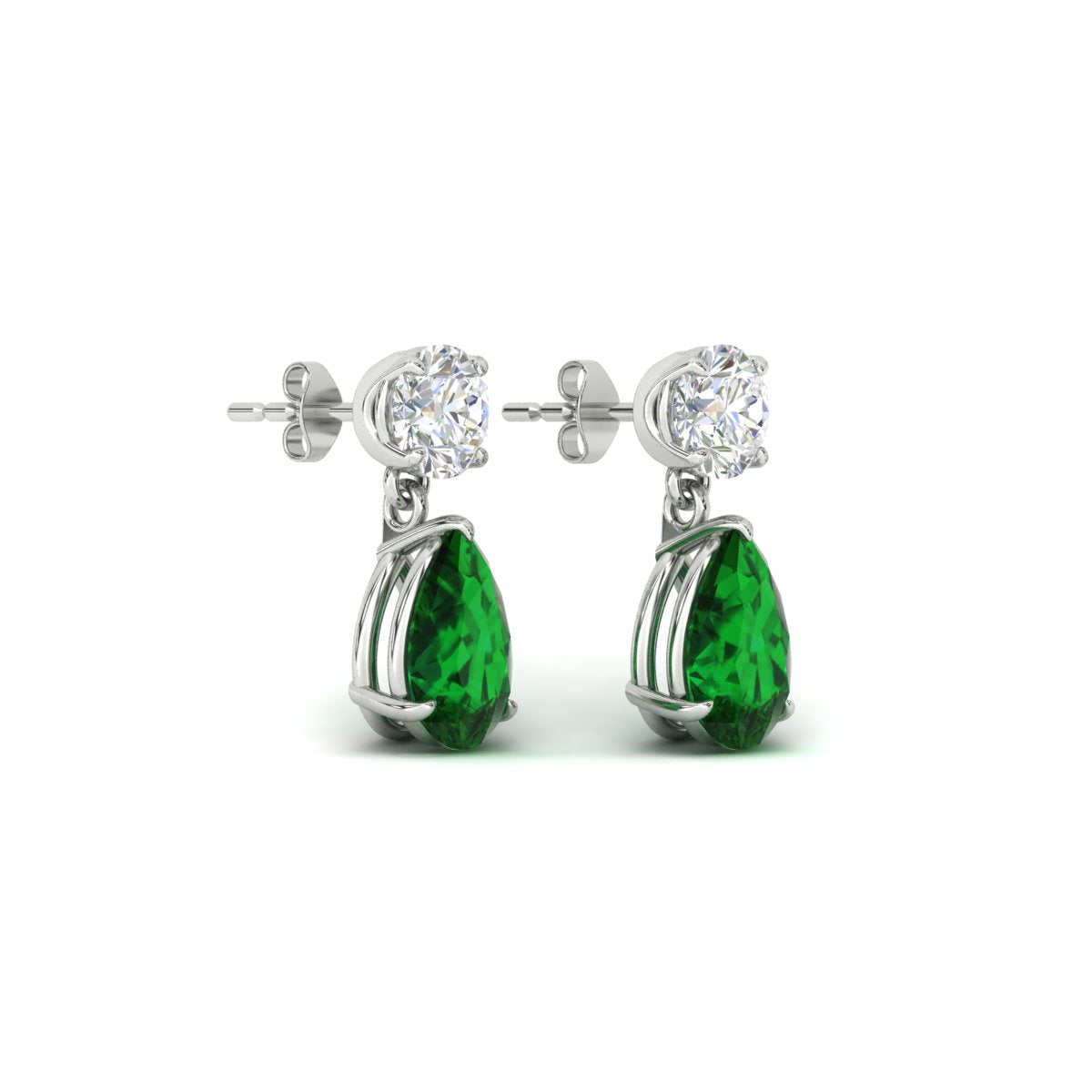 Round & Pear Diamond Drop Stud Earrings