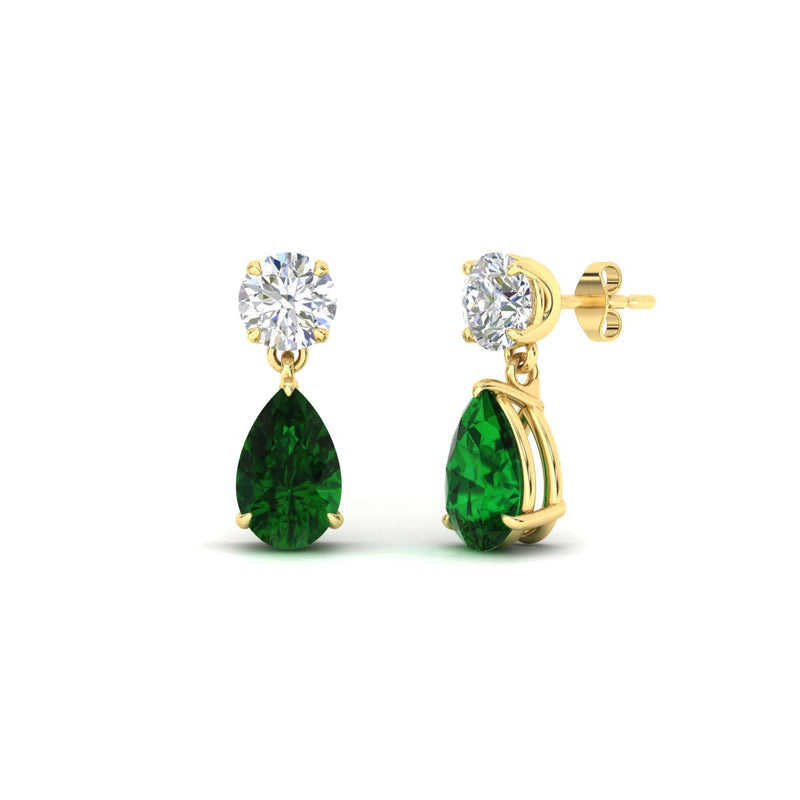 Round & Pear Diamond Drop Stud Earrings
