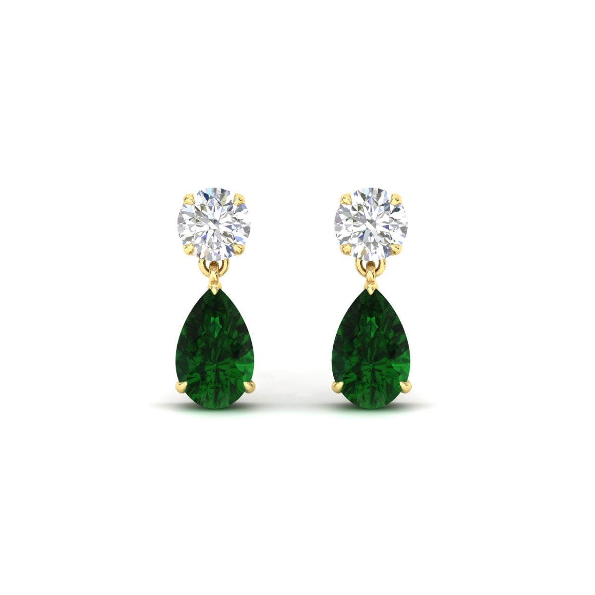 Round & Pear Diamond Drop Stud Earrings