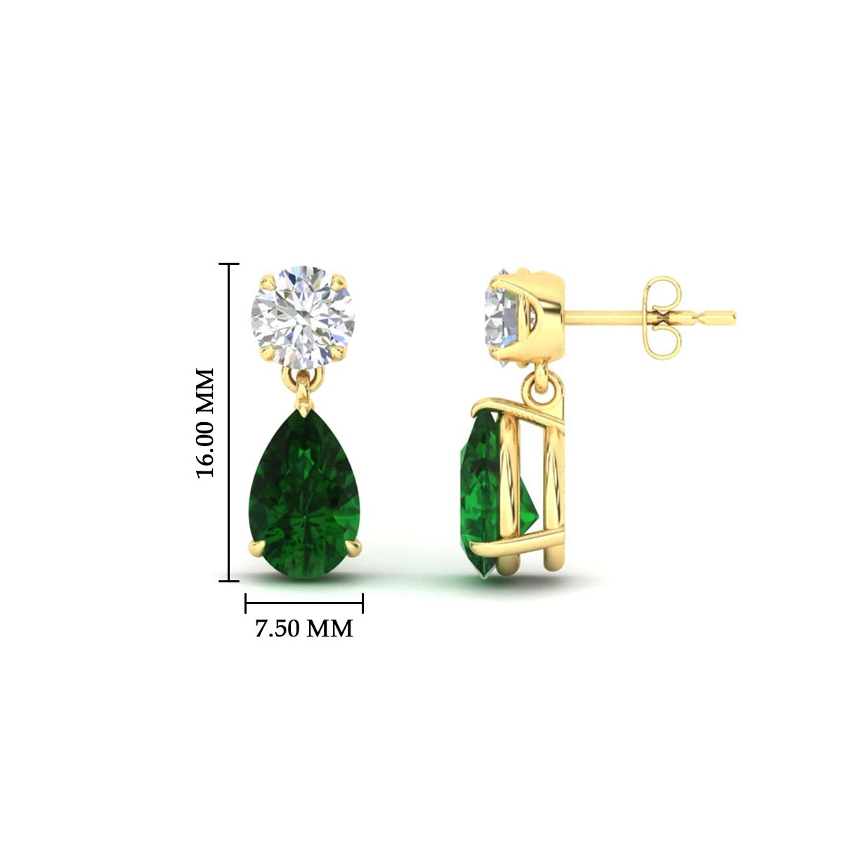 Round & Pear Diamond Drop Stud Earrings
