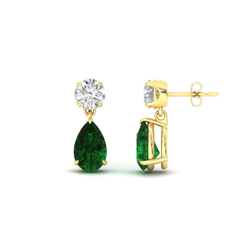 Round & Pear Diamond Drop Stud Earrings