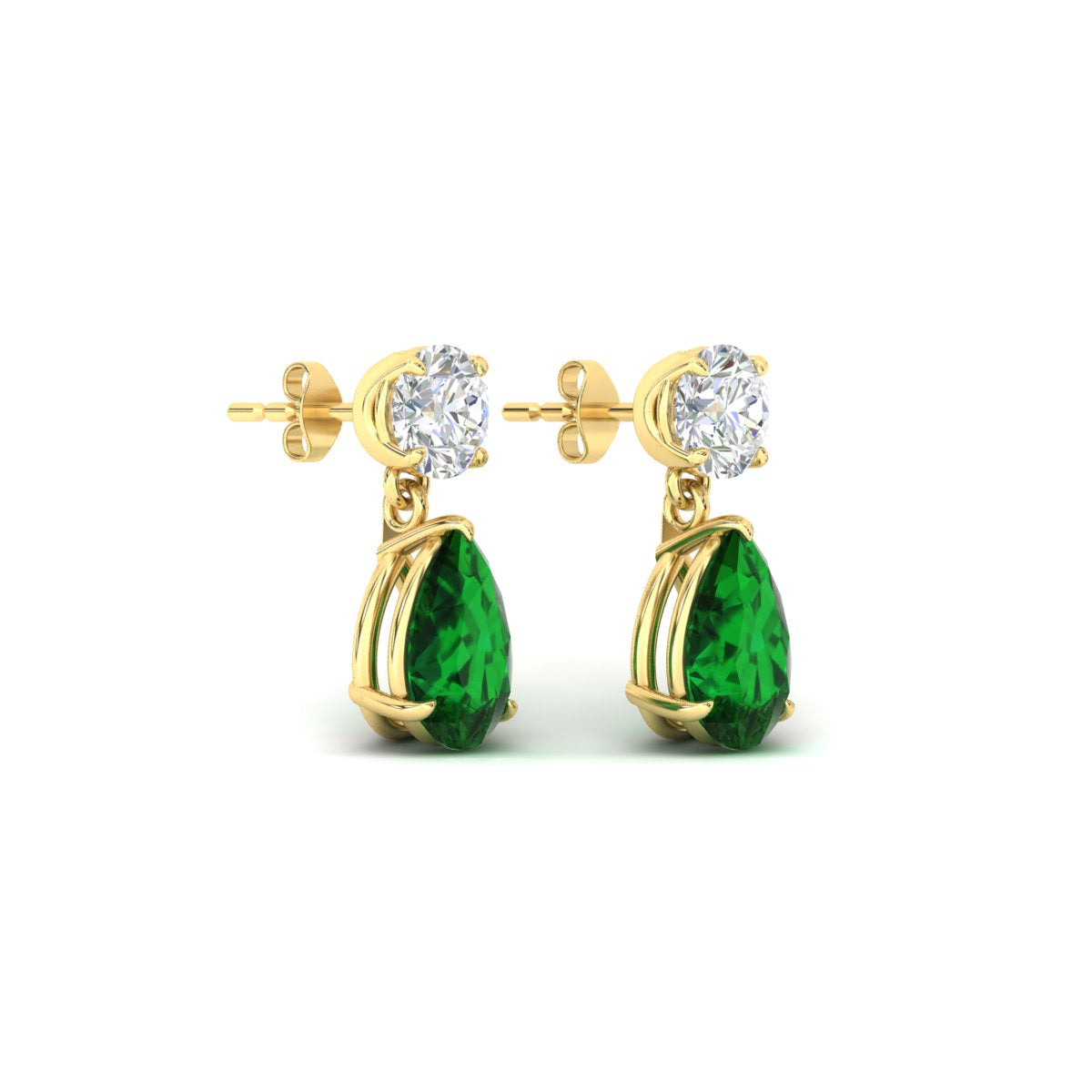 Round & Pear Diamond Drop Stud Earrings