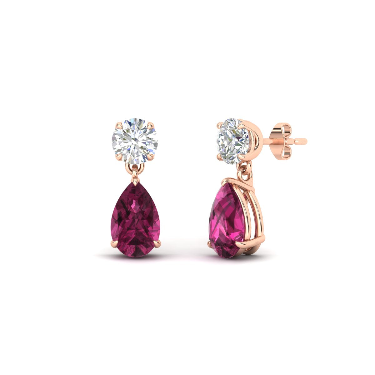 Round & Pear Diamond Drop Stud Earrings