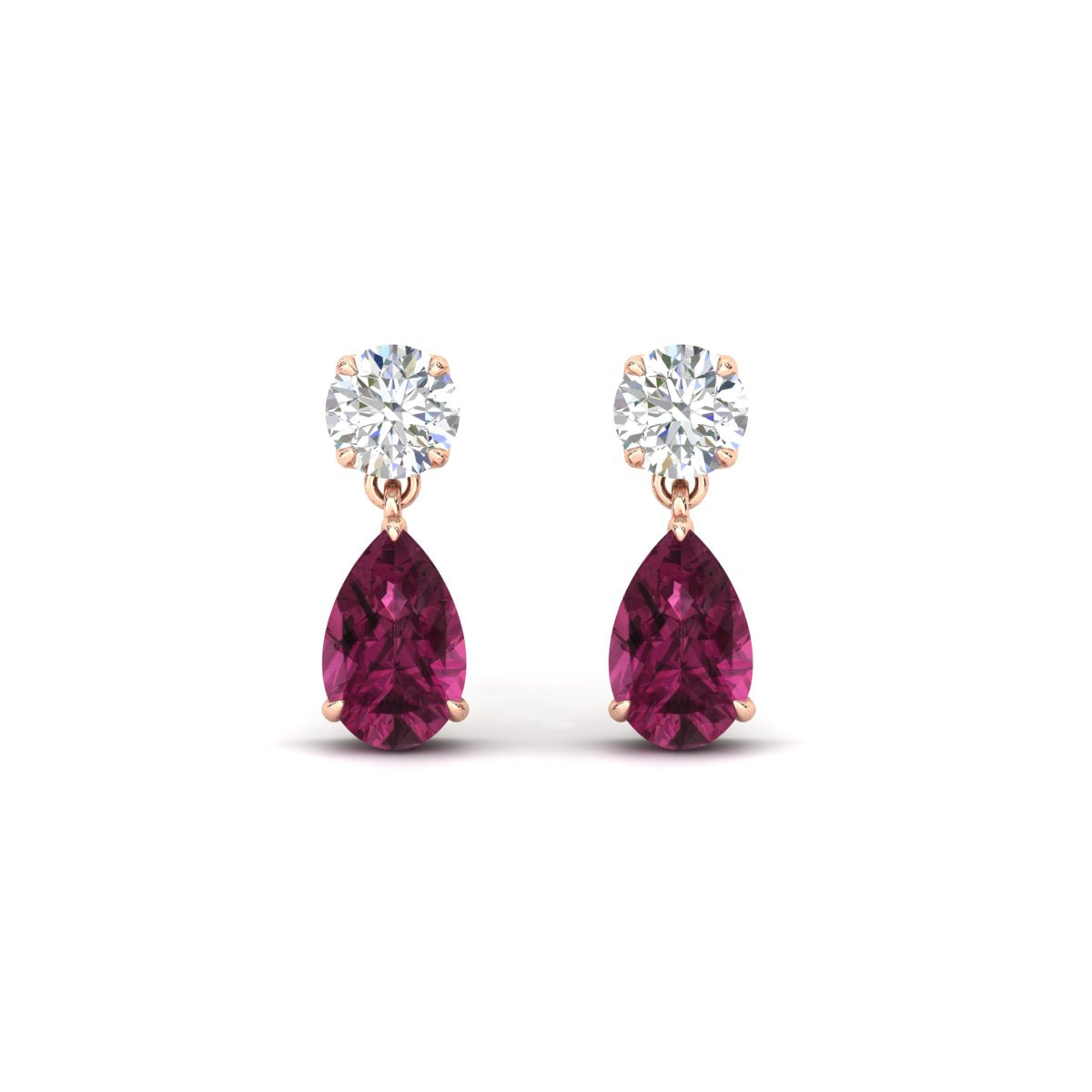 Round & Pear Diamond Drop Stud Earrings