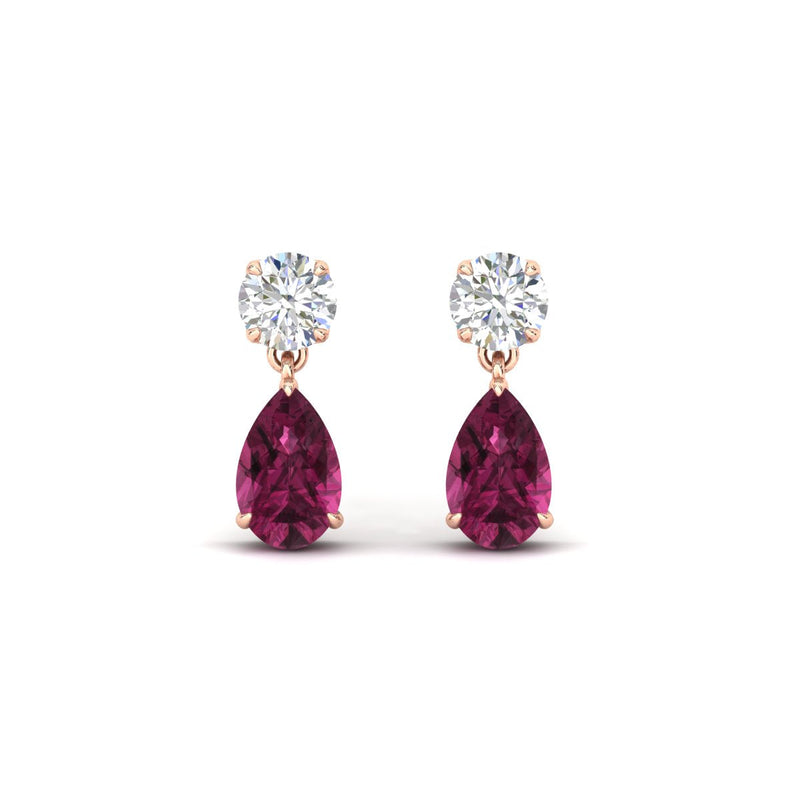 Round & Pear Diamond Drop Stud Earrings